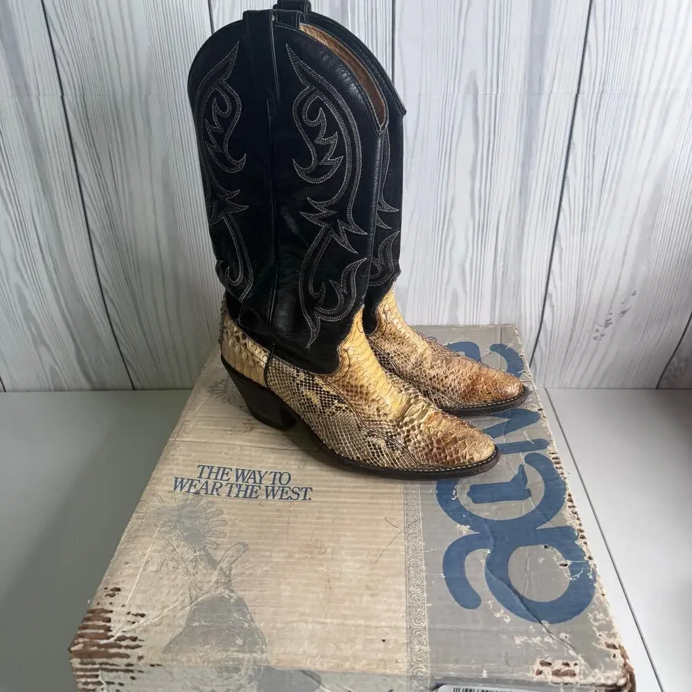 ACME VTG Men Python Snakeskin Leather Western Boots Rodeo USA 8 M (9.5 Women’s)